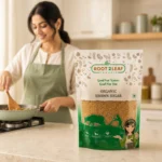 Root2Leaf Organic Brown Sugar product pack in a lifestyle studio setting