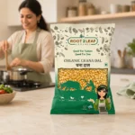 Root2Leaf Organic Chana Dal product pack in a lifestyle studio setting