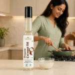 Root2Leaf Organic Coconut Oil product pack in a lifestyle studio setting