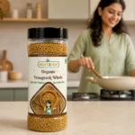 Root2Leaf Organic Fenugreek / Methi Whole product pack in a lifestyle studio setting