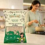 Root2Leaf Organic Jav Dalia / Barley Dalia product pack in a lifestyle studio setting