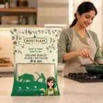 Root2Leaf Organic Jav Flour / Barley Flour product pack in a lifestyle studio setting