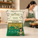 Root2Leaf Organic Moong Split Dal / Moong Dal Chilka product pack in a lifestyle studio setting