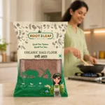 Root2Leaf Organic Ragi Flour product pack in a lifestyle studio setting