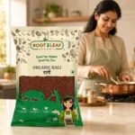 Root2Leaf Organic Ragi Whole product pack in a lifestyle studio setting