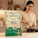 Root2Leaf Organic Rajgira Flour product pack in a lifestyle studio setting