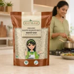 Root2Leaf Organic White Basmati Rice product pack in a lifestyle studio setting
